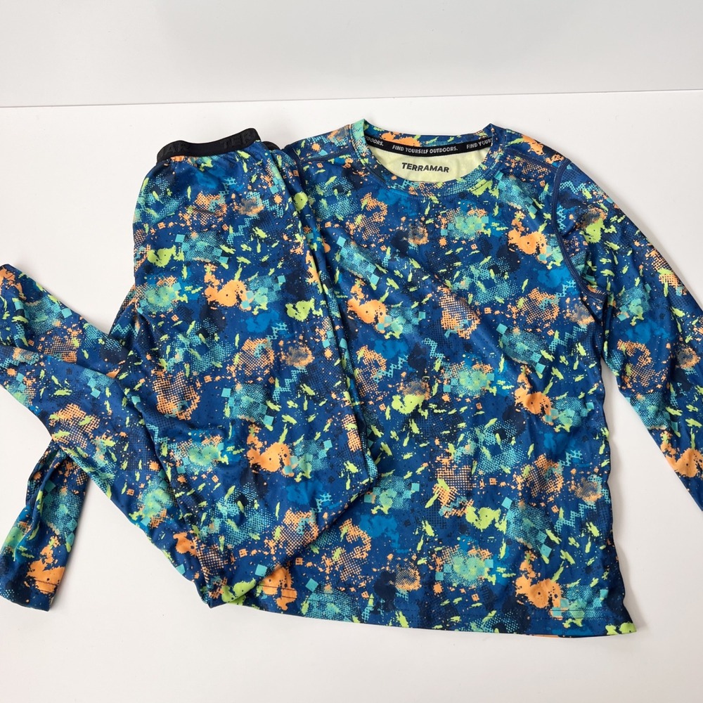 Terramar 2-Piece Free Ride Base Layer Set Blue Climasense Thermal Kids Size S